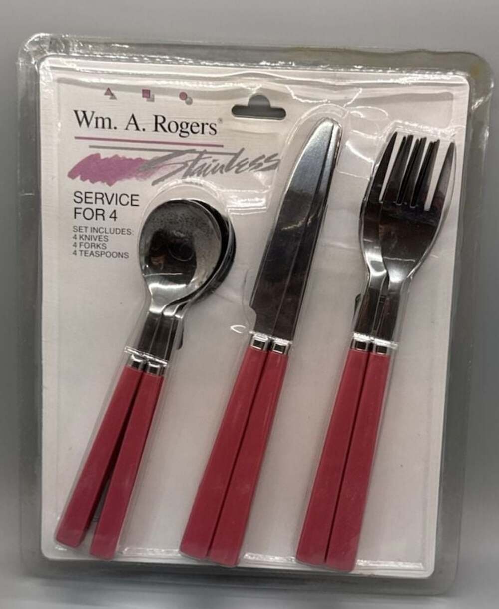 Wm. A. Rogers Stainless Flatware Service for 4 Pink Oneida Taiwan Retro NOS Vtg